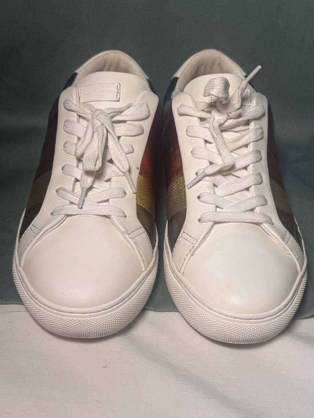 Kurt Geiger London Rainbow Stripe Leather Sneakers White Metallic Casual Shoes 3